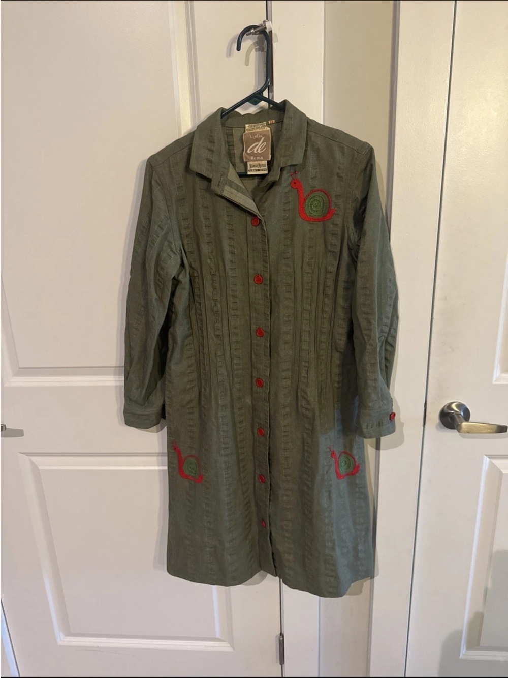 Vintage 80s Neiman Marcus Embroidered Snail Shirt Dress